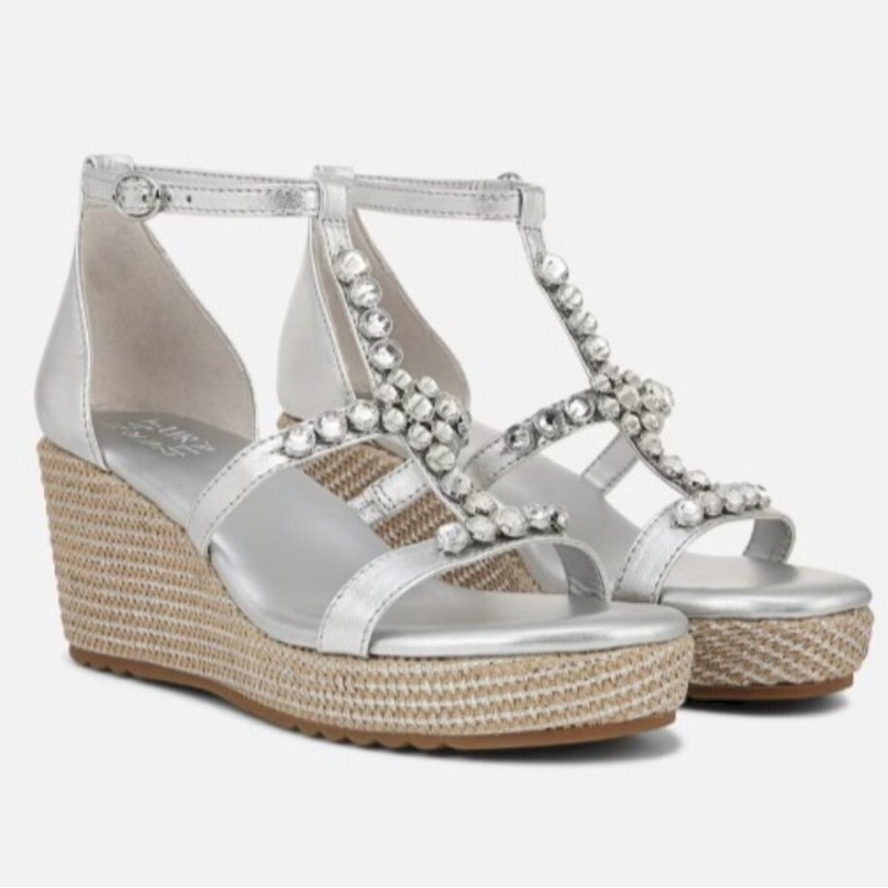 Naturalizer Serena Wedge Silver Sandals Women's‎ Size 11M New in Box